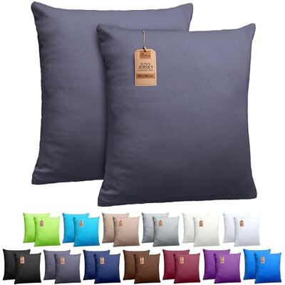 NatureMark 2er Set Jersey Kissenbezüge – Elastisch, weich, atmungsaktiv und hautfreundlich – Waschbare Kissenhülle 80x80 – Anthrazit Grau NatureMark 2er Set Jersey Kissenbezüge – Elastisch, weich, atmungsaktiv und hautfreundlich – Waschbare Kissenhülle 80x80 – Anthrazit Grau
