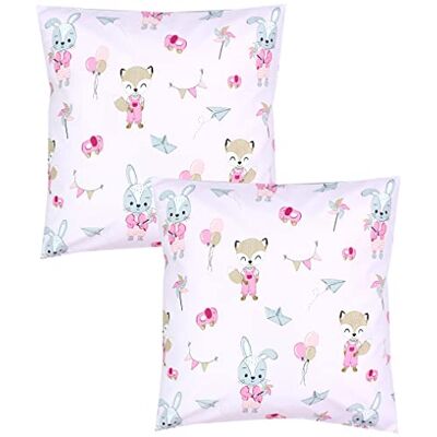 TupTam Kinder Kissenbezug Dekorativ Gemustert mit Hotelverschluss 2er Set, Farbe: Fuchs/Kaninchen/Rosa, Größe: 80 x 80 cm TupTam Kinder Kissenbezug Dekorativ Gemustert mit Hotelverschluss 2er Set, Farbe: Fuchs/Kaninchen/Rosa, Größe: 80 x 80 cm