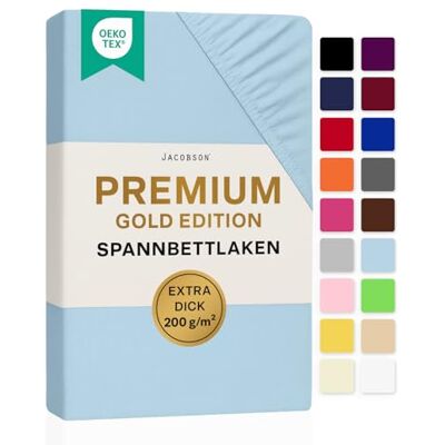 JACOBSON Premium Topper Spannbettlaken 200 g/m² Jersey Baumwolle mit Elasthan (Topper 90x200-100x200 cm, Hellblau) JACOBSON Premium Topper Spannbettlaken 200 g/m² Jersey Baumwolle mit Elasthan (Topper 90x200-100x200 cm, Hellblau)