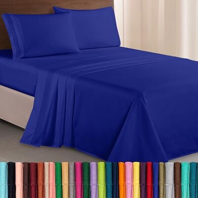 Elegant Comfort Luxuriöses 1500 Premium-Bettwäsche-Set aus Mikrofaser in Hotelqualität, dreireihig, Bestickt, weichste 4-teilges Bettlaken-Set, Knitter- und lichtbeständig, King, Königsblau Elegant Comfort Luxuriöses 1500 Premium-Bettwäsche-Set aus Mikrofaser in Hotelqualität, dreireihig, Bestickt, weichste 4-teilges Bettlaken-Set, Knitter- und lichtbeständig, King, Königsblau
