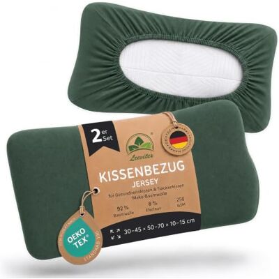 leevitex Premium Kissenbezug Gesundheitskissen 2er Set 30-45 x 50-70 cm Nackenstützkissen Bezug · 250g/m² · 92% Mako-Baumwolle 8% Elasthan · OEKO-TEX zertifiziert · Hautfreundlich · Dunkelgrün leevitex Premium Kissenbezug Gesundheitskissen 2er Set 30-45 x 50-70 cm Nackenstützkissen Bezug · 250g/m² · 92% Mako-Baumwolle 8% Elasthan · OEKO-TEX zertifiziert · Hautfreundlich · Dunkelgrün