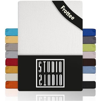 STUDIO Basic Frottee Spannbettlaken 120x200cm – weiches Frottee-Spannbetttuch aus 80 % Baumwolle & 20 % Polyester – Weiß – Öko-Tex Zertifiziert, bügelfrei & elastisch – für Matratzen 15–25cm STUDIO Basic Frottee Spannbettlaken 120x200cm – weiches Frottee-Spannbetttuch aus 80 % Baumwolle & 20 % Polyester – Weiß – Öko-Tex Zertifiziert, bügelfrei & elastisch – für Matratzen 15–25cm