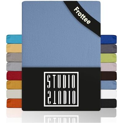 STUDIO Basic Frottee Spannbettlaken 120x200cm – weiches Frottee-Spannbetttuch aus 80 % Baumwolle & 20 % Polyester – Mittelblau – Öko-Tex Zertifiziert, bügelfrei & elastisch – für Matratzen 15–25cm STUDIO Basic Frottee Spannbettlaken 120x200cm – weiches Frottee-Spannbetttuch aus 80 % Baumwolle & 20 % Polyester – Mittelblau – Öko-Tex Zertifiziert, bügelfrei & elastisch – für Matratzen 15–25cm