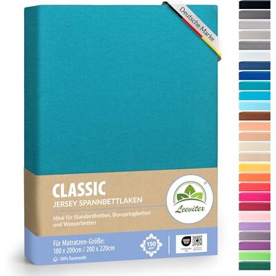 leevitex Boxspringbett & Wasserbett Spannbettlaken von ® Spannbetttuch ÖKO-TEX 180x200 – 200x220 cm 100% Jersey-Baumwolle 150 g/m² 40 cm Steg Petrol/Smaragdblau leevitex Boxspringbett & Wasserbett Spannbettlaken von ® Spannbetttuch ÖKO-TEX 180x200 – 200x220 cm 100% Jersey-Baumwolle 150 g/m² 40 cm Steg Petrol/Smaragdblau