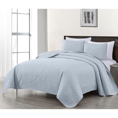 Chezmoi Collection Austin Queen Tagesdecken-Set, 3-teilig, Pinsonic, gesteppt, übergroß, Queen-Size, Silber Chezmoi Collection Austin Queen Tagesdecken-Set, 3-teilig, Pinsonic, gesteppt, übergroß, Queen-Size, Silber