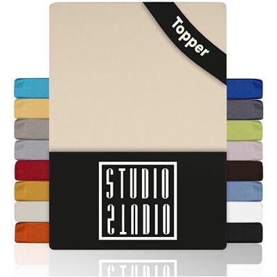 STUDIO Basic Topper Spannbettlaken 200x200cm – Jersey-Spannbetttuch aus 100 % gekämmter Baumwolle – Creme – bügelfrei, elastisch & Oeko-TEX Zertifiziert – für Topper 4–14 cm STUDIO Basic Topper Spannbettlaken 200x200cm – Jersey-Spannbetttuch aus 100 % gekämmter Baumwolle – Creme – bügelfrei, elastisch & Oeko-TEX Zertifiziert – für Topper 4–14 cm