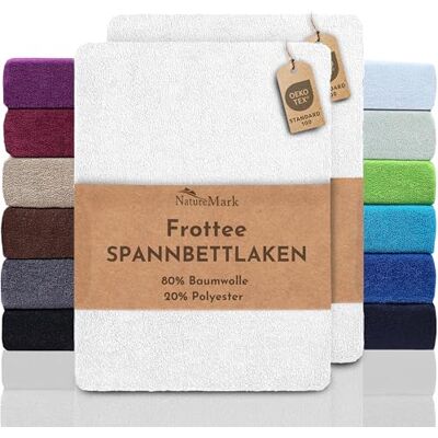 NatureMark Frottee Spannbettlaken 2er Pack – weich und atmungsaktiv, hautfreundlich, praktisch & pflegeleicht, langlebig, 80% Baumwolle & 20% Polyester, 140x200 cm 160x200 cm, Weiß NatureMark Frottee Spannbettlaken 2er Pack – weich und atmungsaktiv, hautfreundlich, praktisch & pflegeleicht, langlebig, 80% Baumwolle & 20% Polyester, 140x200 cm 160x200 cm, Weiß