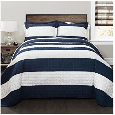 Lush Decor Berliner Bettwäsche-Set mit Streifenmuster, 2-teilig, Doppelbett, Marineblau und Weiß Lush Decor Berliner Bettwäsche-Set mit Streifenmuster, 2-teilig, Doppelbett, Marineblau und Weiß