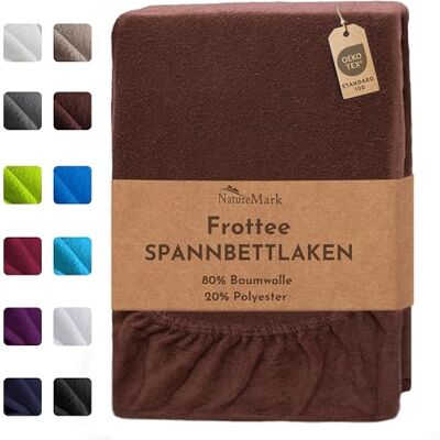 NatureMark Frottee Spannbettlaken – Weich und atmungsaktiv, hautfreundlich, praktisch & pflegeleicht, langlebig und strapazierfähig, 80% Baumwolle & 20% Polyester, 140x200-160x200 cm, Schoko Braun NatureMark Frottee Spannbettlaken – Weich und atmungsaktiv, hautfreundlich, praktisch & pflegeleicht, langlebig und strapazierfähig, 80% Baumwolle & 20% Polyester, 140x200-160x200 cm, Schoko Braun