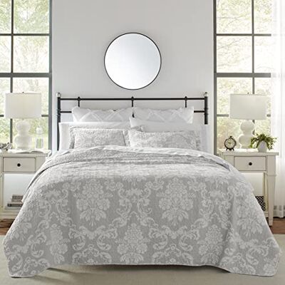 Laura Ashley Quilt Set Wendebettwäsche aus Baumwolle mit passenden Kissenbezügen, leichte Wohnkultur, ideal für alle Jahreszeiten, Venetia Grey, 3pc Queen, 4 Laura Ashley Quilt Set Wendebettwäsche aus Baumwolle mit passenden Kissenbezügen, leichte Wohnkultur, ideal für alle Jahreszeiten, Venetia Grey, 3pc Queen, 4
