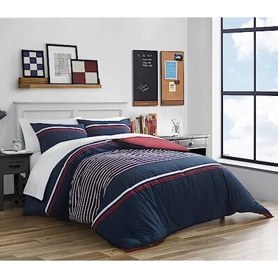 Nautica Queen-Size-Bettwäsche-Set, Wendebettwäsche aus Baumwolle mit passenden Kissenbezügen, mittleres Gewicht für alle Jahreszeiten (Mineola Navy, Queensize) Nautica Queen-Size-Bettwäsche-Set, Wendebettwäsche aus Baumwolle mit passenden Kissenbezügen, mittleres Gewicht für alle Jahreszeiten (Mineola Navy, Queensize)