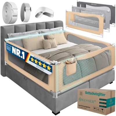 KESSER ® Bettschutzgitter 180 cm, 1x Bettgitter Kinderbett höhenverstellbar Rausfallschutz Bett für Baby & Kleinkind mit Kindersicherung, vertikal absenkbar, leicht montierbar, waschbar, Beige KESSER ® Bettschutzgitter 180 cm, 1x Bettgitter Kinderbett höhenverstellbar Rausfallschutz Bett für Baby & Kleinkind mit Kindersicherung, vertikal absenkbar, leicht montierbar, waschbar, Beige