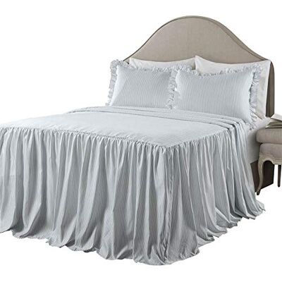 Lush Decor Ticking Stripe Gestreifte Tagesdecke, 3-teiliges Set, Doppelbett-Größe (Queen Size), Seeblau, Rüschen-Bettwaren-Set, Queen-Tagesdecken, gestreifte Bettwaren, Landhaus und Coquette-Dekor Lush Decor Ticking Stripe Gestreifte Tagesdecke, 3-teiliges Set, Doppelbett-Größe (Queen Size), Seeblau, Rüschen-Bettwaren-Set, Queen-Tagesdecken, gestreifte Bettwaren, Landhaus und Coquette-Dekor