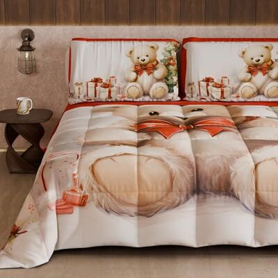 PETTI Artigiani Italiani – Winter-Weihnachts-Doppelbettdecke, doppelseitige Steppdecke, einfarbig und Digitaldruck, Teddybär 1, hergestellt in Italien PETTI Artigiani Italiani – Winter-Weihnachts-Doppelbettdecke, doppelseitige Steppdecke, einfarbig und Digitaldruck, Teddybär 1, hergestellt in Italien