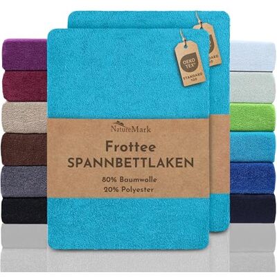 NatureMark Frottee Spannbettlaken 2er Pack – weich und atmungsaktiv, hautfreundlich, praktisch & pflegeleicht, langlebig, 80% Baumwolle & 20% Polyester, 140x200 cm 160x200 cm, Türkis NatureMark Frottee Spannbettlaken 2er Pack – weich und atmungsaktiv, hautfreundlich, praktisch & pflegeleicht, langlebig, 80% Baumwolle & 20% Polyester, 140x200 cm 160x200 cm, Türkis
