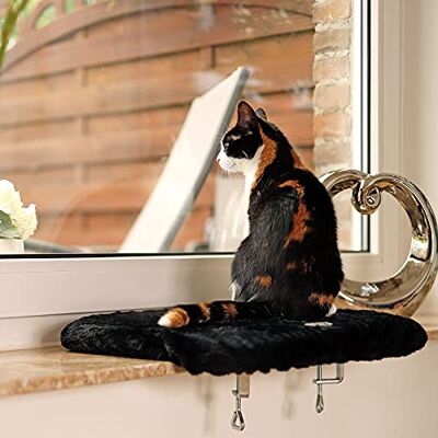 lionto Fensterliege für Katzen, weiches Katzenbett, bis 15 kg, Schwarz Gepolsterte Katzenliege aus Plüsch für Fensterbänke, stabile Befestigung ohne Bohren, abnehmbarer, waschbarer Bezug, 35x50 cm lionto Fensterliege für Katzen, weiches Katzenbett, bis 15 kg, Schwarz Gepolsterte Katzenliege aus Plüsch für Fensterbänke, stabile Befestigung ohne Bohren, abnehmbarer, waschbarer Bezug, 35x50 cm