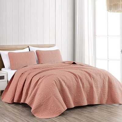 Chezmoi Collection Austin 3-teiliges Tagesdecken-Set, übergroß, Kingsize-Bett, Lachs, Polyester Chezmoi Collection Austin 3-teiliges Tagesdecken-Set, übergroß, Kingsize-Bett, Lachs, Polyester