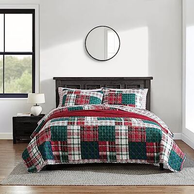 Nautica Bettwäsche-Set für King-Size-Bett, wendbare Baumwoll-Bettwäsche mit passenden Kissenbezügen, lässige Heimdekoration für alle Jahreszeiten (Emmet Patchwork Rot, King-Size) Nautica Bettwäsche-Set für King-Size-Bett, wendbare Baumwoll-Bettwäsche mit passenden Kissenbezügen, lässige Heimdekoration für alle Jahreszeiten (Emmet Patchwork Rot, King-Size)