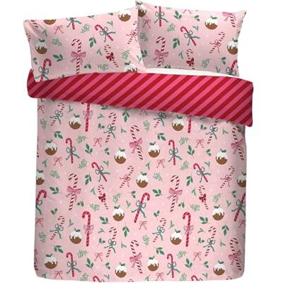 Fusion Festive Fancy Christmas Duvet Cover Set, King Size 230x220cm, Pink, 52% Recycled Polyester 48% Cotton, Candy Cane Pattern, 56TC Fusion Festive Fancy Christmas Duvet Cover Set, King Size 230x220cm, Pink, 52% Recycled Polyester 48% Cotton, Candy Cane Pattern, 56TC