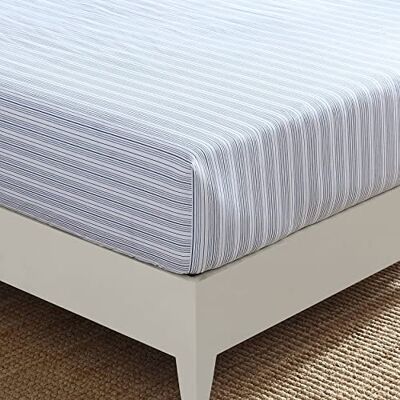 Nautica Queen-Size-Spannbettlaken, Baumwoll-Perkal-Bettwäsche, knackig und cool, lässige Heimdekoration (blau gestreift, Queensize) Nautica Queen-Size-Spannbettlaken, Baumwoll-Perkal-Bettwäsche, knackig und cool, lässige Heimdekoration (blau gestreift, Queensize)