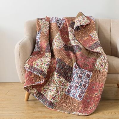 SLPR Red Riches Herbstdecke, gesteppt, 127 x 152,4 cm, braunes und rostfarbenes Blumenmuster für Couch und Bett, Herbstrot getönte Patchwork-Steppdecke SLPR Red Riches Herbstdecke, gesteppt, 127 x 152,4 cm, braunes und rostfarbenes Blumenmuster für Couch und Bett, Herbstrot getönte Patchwork-Steppdecke