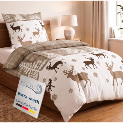 Beautissu Biber Bettwäsche 2tlg Winter Rentiermotiv 100% Baumwolle 135x200cm 1 Bettbezug mit 1 Kissenbezug 80x80cm Weiß Creme Winterbettwäsche mit Rentieren Reißverschluss Lumi Beautissu Biber Bettwäsche 2tlg Winter Rentiermotiv 100% Baumwolle 135x200cm 1 Bettbezug mit 1 Kissenbezug 80x80cm Weiß Creme Winterbettwäsche mit Rentieren Reißverschluss Lumi