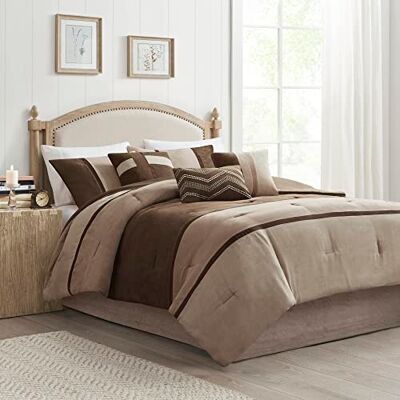 Madison Park Palisades Bettwäsche-Set für King-Size-Bett, in Einer Tasche, Braun, Taupe, gestreift, 7-teiliges Bettwäsche-Set, Mikro-Wildleder, Schlafzimmerdecke Madison Park Palisades Bettwäsche-Set für King-Size-Bett, in Einer Tasche, Braun, Taupe, gestreift, 7-teiliges Bettwäsche-Set, Mikro-Wildleder, Schlafzimmerdecke