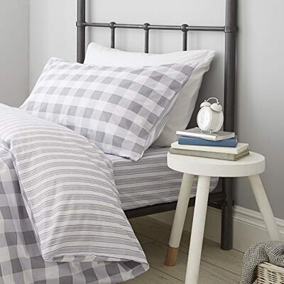 Catherine Lansfield Check and Stripe Grey Bettwäsche-Set 160 x 220 + 50 x 110 cm + weißes Spannbettlaken 90 x 200 cm Catherine Lansfield Check and Stripe Grey Bettwäsche-Set 160 x 220 + 50 x 110 cm + weißes Spannbettlaken 90 x 200 cm