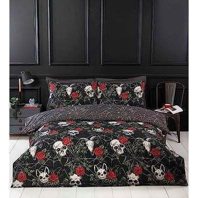 Rapport Home Black Duvet Cover Set with Skulls & Roses, Halloween Themed Microfiber Double Bedding Set Rapport Home Black Duvet Cover Set with Skulls & Roses, Halloween Themed Microfiber Double Bedding Set