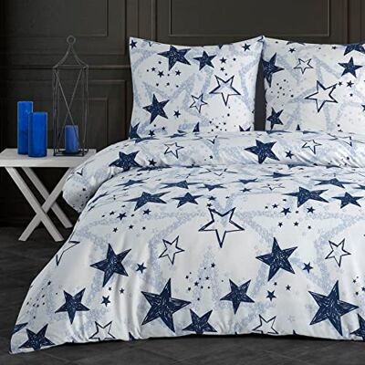 Buymax ® Bettwäsche 155x220 cm Sterne Weiß-Blau – 2-teiliges Bettwäsche Set 155 x 220 cm, Renforcé 100% Baumwolle, Bettbezug mit Kissenbezug 80x80 cm, Oeko-TEX, Reißverschluss Buymax ® Bettwäsche 155x220 cm Sterne Weiß-Blau – 2-teiliges Bettwäsche Set 155 x 220 cm, Renforcé 100% Baumwolle, Bettbezug mit Kissenbezug 80x80 cm, Oeko-TEX, Reißverschluss