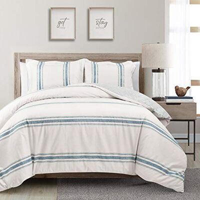 Lush Decor Farmhouse Stripe 3-teiliges Bettbezug-Set, für Doppelbett/Queensize-Bett, Blau Lush Decor Farmhouse Stripe 3-teiliges Bettbezug-Set, für Doppelbett/Queensize-Bett, Blau