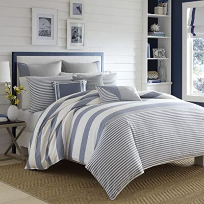 Nautica Home Fairwater Collection 100% Cotton Mediterranean Inspired Design Herringbone Weave Duvet Cover with Matching Shams, 3-Piece Bedding Set, King, Blue Nautica Home Fairwater Collection 100% Cotton Mediterranean Inspired Design Herringbone Weave Duvet Cover with Matching Shams, 3-Piece Bedding Set, King, Blue