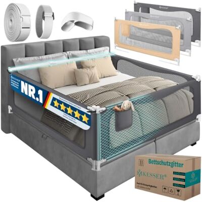 KESSER ® Bettschutzgitter 160 cm, 1x Bettgitter Kinderbett höhenverstellbar Rausfallschutz Bett für Baby & Kleinkind mit Kindersicherung, vertikal absenkbar, leicht montierbar, waschbar, Anthrazit KESSER ® Bettschutzgitter 160 cm, 1x Bettgitter Kinderbett höhenverstellbar Rausfallschutz Bett für Baby & Kleinkind mit Kindersicherung, vertikal absenkbar, leicht montierbar, waschbar, Anthrazit