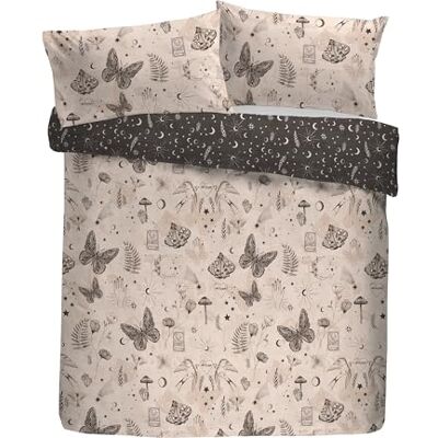Fusion Bettbezug-Set, 52% recyceltes Polyester, 48% Baumwolle, Super-King-Size-Bett 260 x 220 cm, grau, handgezeichneter Druck mit himmlischem Muster, 2 Kissenbezüge Fusion Bettbezug-Set, 52% recyceltes Polyester, 48% Baumwolle, Super-King-Size-Bett 260 x 220 cm, grau, handgezeichneter Druck mit himmlischem Muster, 2 Kissenbezüge