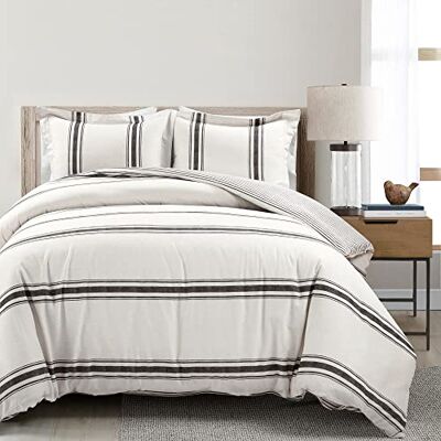 Lush Decor Farmhouse Steppdecken-Set, wendbar, übergroß, Baumwolle, 3-teilig, Kingsize, Schwarz Lush Decor Farmhouse Steppdecken-Set, wendbar, übergroß, Baumwolle, 3-teilig, Kingsize, Schwarz