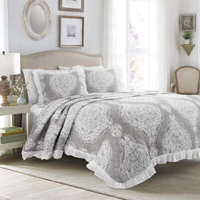 Lush Decor , Grau Lucianna 3-teiliges Tagesdecken-Set mit Rüschenrand, Kingsize, King, 3 Lush Decor , Grau Lucianna 3-teiliges Tagesdecken-Set mit Rüschenrand, Kingsize, King, 3