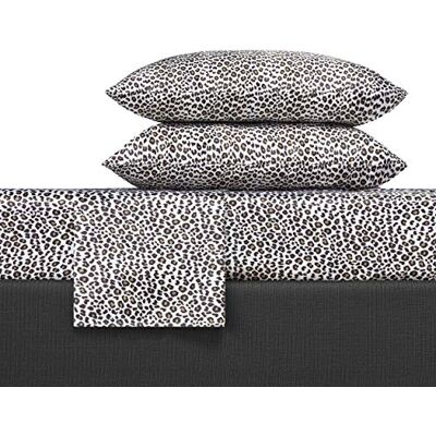 Betsey Johnson Queen-Size-Bettlaken, luxuriöses Satin-Bettwäsche-Set, Glatte und seidige Heimdekoration (Leopard, 4-teilig, Queensize) Betsey Johnson Queen-Size-Bettlaken, luxuriöses Satin-Bettwäsche-Set, Glatte und seidige Heimdekoration (Leopard, 4-teilig, Queensize)
