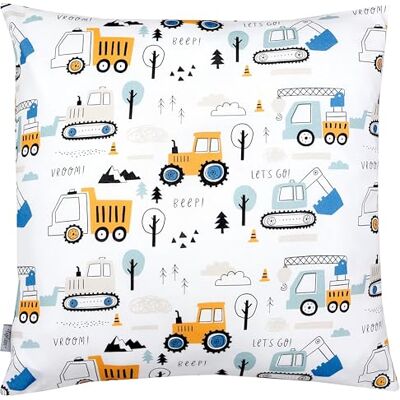 TupTam Kissenbezug Gemustert Bunte Kissenhüllen Dekokissen für Baby und Kinderzimmer, Farbe: Baustelle Bagger Traktor Raupe Light Petrol Gelb, Größe: 80 x 80 cm TupTam Kissenbezug Gemustert Bunte Kissenhüllen Dekokissen für Baby und Kinderzimmer, Farbe: Baustelle Bagger Traktor Raupe Light Petrol Gelb, Größe: 80 x 80 cm