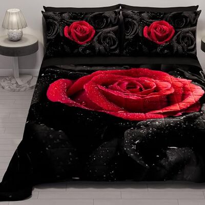 PETTI Artigiani Italiani Tagesdecke für französisches Bett, 220 x 260 cm, 100 g/m², wendbar, für französisches Bett, leichte Steppdecke, Black Roses, 100% Made in Italy PETTI Artigiani Italiani Tagesdecke für französisches Bett, 220 x 260 cm, 100 g/m², wendbar, für französisches Bett, leichte Steppdecke, Black Roses, 100% Made in Italy
