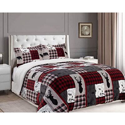 Elegant Comfort 3-teilige Winter-Lodge-Patch-Sherpa-Bettdecke, weich, gemütlich und langlebig, schwere, wendbare Daunen-Alternative aus Mikro-Wildleder, Patch-Sherpa-Bettdecke, King Size Elegant Comfort 3-teilige Winter-Lodge-Patch-Sherpa-Bettdecke, weich, gemütlich und langlebig, schwere, wendbare Daunen-Alternative aus Mikro-Wildleder, Patch-Sherpa-Bettdecke, King Size