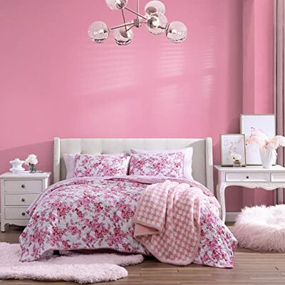 Betsey Johnson Queen-Size-Bettwäsche-Set, gemütliche, gebürstete Mikrofaser, wendbar, für alle Jahreszeiten, lässige Heimdekoration (florales Weinberg, Rosa, Queensize) Betsey Johnson Queen-Size-Bettwäsche-Set, gemütliche, gebürstete Mikrofaser, wendbar, für alle Jahreszeiten, lässige Heimdekoration (florales Weinberg, Rosa, Queensize)