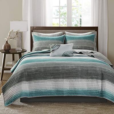 Madison Park Essentials Saben Cozy Bed in A Bag Reversible Quilt with Complete Cotton Sheet Set, Geometric Design All Season Cover, Decorative Pillow, Full(198,1 x 218,4 cm), Stripes Aqua 8 Piece Madison Park Essentials Saben Cozy Bed in A Bag Reversible Quilt with Complete Cotton Sheet Set, Geometric Design All Season Cover, Decorative Pillow, Full(198,1 x 218,4 cm), Stripes Aqua 8 Piece
