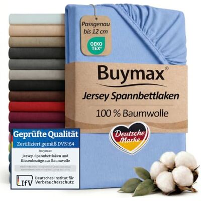 Buymax Topper Spannbettlaken 140x200 cm Spannbetttuch 100% Baumwolle Jersey für Matratzentopper bis 12 cm Matratzenhöhe Bettlaken für Boxspringbett Topper, Blau Hellblau Buymax Topper Spannbettlaken 140x200 cm Spannbetttuch 100% Baumwolle Jersey für Matratzentopper bis 12 cm Matratzenhöhe Bettlaken für Boxspringbett Topper, Blau Hellblau