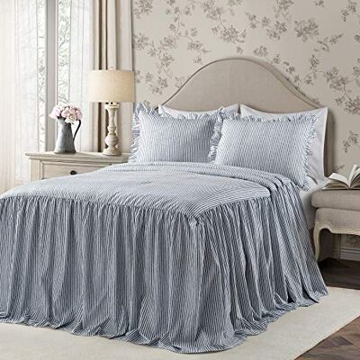 Lush Decor Ticking Stripe Gestreifte Tagesdecke, 3-teiliges Set, Doppelbett-Größe (King Size), Marineblau, Rüschen-Bettwaren-Set, King-Tagesdecken, gestreifte Bettwaren, Landhaus und Coquette-Dekor Lush Decor Ticking Stripe Gestreifte Tagesdecke, 3-teiliges Set, Doppelbett-Größe (King Size), Marineblau, Rüschen-Bettwaren-Set, King-Tagesdecken, gestreifte Bettwaren, Landhaus und Coquette-Dekor