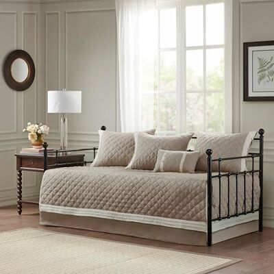 Madison Park Breanna Double Sided Quilting, 100% Cotton Daybed Cover All Season Down Alternative Bed Set with Bedskirt, Matching Shams, Decorative Pillow, (75"x39"), Khaki 6 Piece Madison Park Breanna Double Sided Quilting, 100% Cotton Daybed Cover All Season Down Alternative Bed Set with Bedskirt, Matching Shams, Decorative Pillow, (75"x39"), Khaki 6 Piece