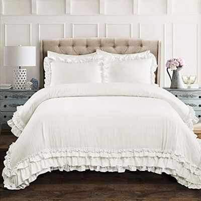 Lush Decor Bettdecken-Set, luxuriöse Bettwäsche mit passenden Kissenbezügen, Rüschen-Spitzen-Design, Shabby-Chic-Raumdekoration (Ella White, Full/Queen) Lush Decor Bettdecken-Set, luxuriöse Bettwäsche mit passenden Kissenbezügen, Rüschen-Spitzen-Design, Shabby-Chic-Raumdekoration (Ella White, Full/Queen)