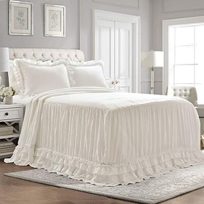 Lush Decor Ella Vintage Chic Rüschen Spitze Tagesdecke Weiß Bauernhaus Stil Leicht 3-teiliges Set Queen Lush Decor Ella Vintage Chic Rüschen Spitze Tagesdecke Weiß Bauernhaus Stil Leicht 3-teiliges Set Queen