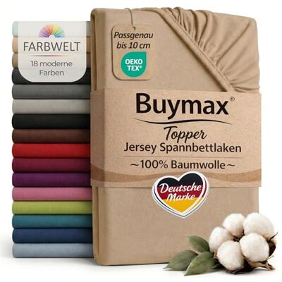 Buymax Jersey Spannbettlaken Topper 140x200 cm Sand 100% Baumwolle – Spannbetttuch für Topper bis 10 cm Höhe, atmungsaktiv, elastisch, Perfekter Sitz, Oeko-TEX Buymax Jersey Spannbettlaken Topper 140x200 cm Sand 100% Baumwolle – Spannbetttuch für Topper bis 10 cm Höhe, atmungsaktiv, elastisch, Perfekter Sitz, Oeko-TEX