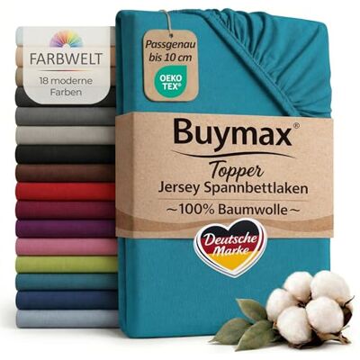 Buymax Jersey Spannbettlaken Topper 120x200 cm Petrol 100% Baumwolle – Spannbetttuch für Topper bis 10 cm Höhe, atmungsaktiv, elastisch, Perfekter Sitz, Oeko-TEX Buymax Jersey Spannbettlaken Topper 120x200 cm Petrol 100% Baumwolle – Spannbetttuch für Topper bis 10 cm Höhe, atmungsaktiv, elastisch, Perfekter Sitz, Oeko-TEX