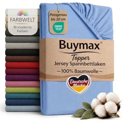 Buymax Jersey Spannbettlaken Topper 120x200 cm Hellblau 100% Baumwolle – Spannbetttuch für Topper bis 10 cm Höhe, atmungsaktiv, elastisch, Perfekter Sitz, Oeko-TEX Buymax Jersey Spannbettlaken Topper 120x200 cm Hellblau 100% Baumwolle – Spannbetttuch für Topper bis 10 cm Höhe, atmungsaktiv, elastisch, Perfekter Sitz, Oeko-TEX